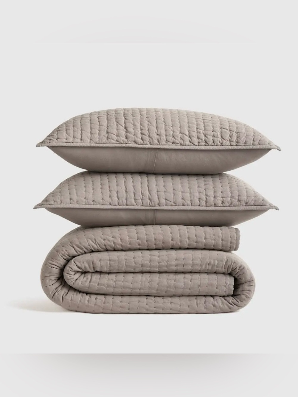 Quince - New European Linen Cotton Stitch Quilt with Shams- King/CalKing Stone